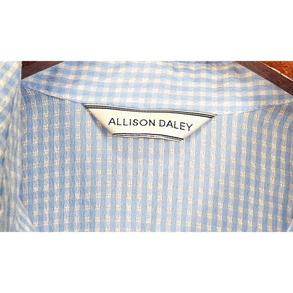 Allison Daley Blue Gingham Button-Up Shirt With Floral Embroidery 3/4 Sleeves - Picture 2 of 9